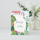 Stijlvolle roze flamingo & tropische lederen Dank Briefkaart (Staand voorkant)