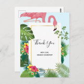 Stijlvolle roze flamingo & tropische lederen Dank Briefkaart (Voorkant / Achterkant)