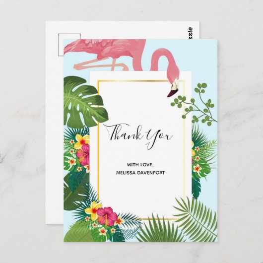 Stijlvolle roze flamingo & tropische lederen Dank  Briefkaart (Voorkant / Achterkant)