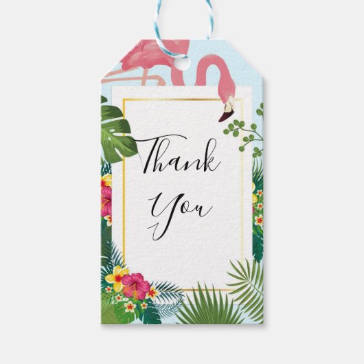Stijlvolle roze flamingo & tropische lederen Dank  Cadeaulabel (Voorkant)