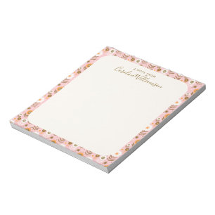 Stijlvolle Roze Floral Border Monogramed Notitieblok