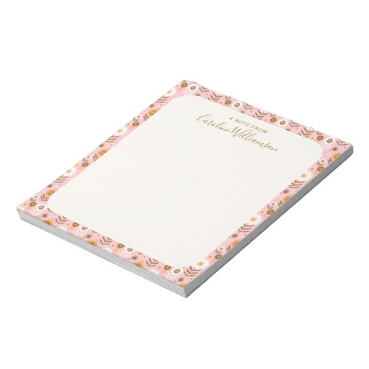 Stijlvolle Roze Floral Border Monogramed Notitieblok (Linkerzijde)