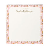 Stijlvolle Roze Floral Border Monogramed Notitieblok (Voorkant)