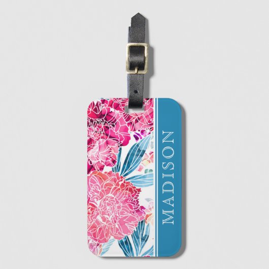 Stijlvolle roze Floral Pattern Grafische gepersona Bagagelabel (Voorkant (verticaal))