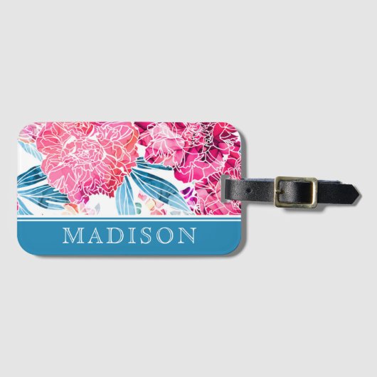 Stijlvolle roze Floral Pattern Grafische gepersona Bagagelabel (Voorkant (horizontaal))