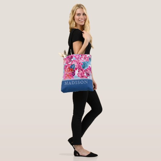 Stijlvolle roze Floral Pattern Grafische gepersona Tote Bag (Op model)