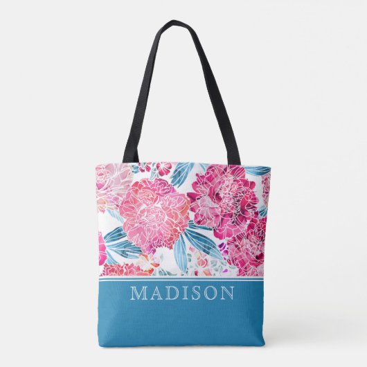 Stijlvolle roze Floral Pattern Grafische gepersona Tote Bag (Achterkant)