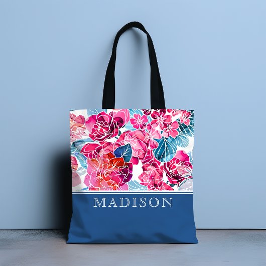 Stijlvolle roze Floral Pattern Grafische gepersona Tote Bag