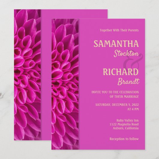 Stijlvolle roze Floral Wedding Uitnodiging (Voorkant / Achterkant)