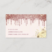 Stijlvolle roze florale glitter druppelt make-up e visitekaartje (Achterkant)