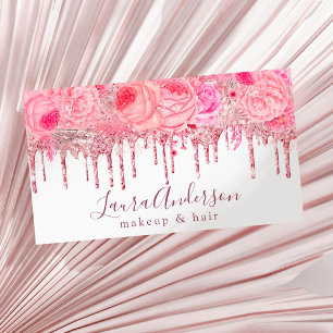 Stijlvolle roze florale glitter druppelt make-up e visitekaartje