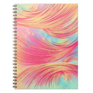 Stijlvolle roze gele Abstracte veren Notitieboek