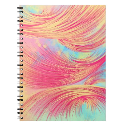 Stijlvolle roze gele Abstracte veren Notitieboek (Voorkant)