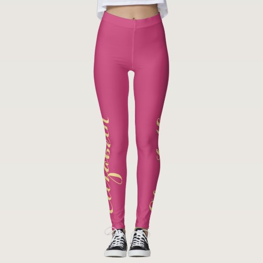 Stijlvolle roze gepersonaliseerde chique workout y leggings (Voorkant)