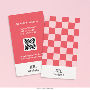 Stijlvolle roze geruite QR Visitekaartje