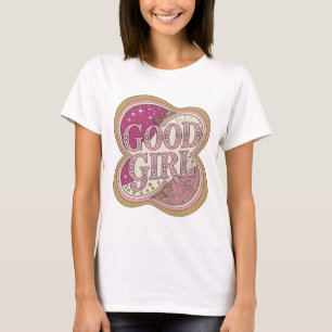 Stijlvolle Roze GOOD GIRL Artistiek Motief T-shirt