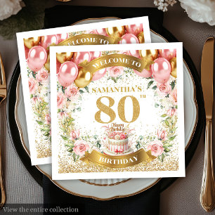 Stijlvolle Roze Goud 80e Verjaardag Party Servet S