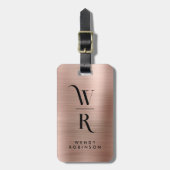 Stijlvolle Roze Goud Metaal Twee Monogram Initiaal Bagagelabel (Voorkant verticaal)