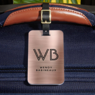 Stijlvolle Roze Goud Metaal Twee Monogram Initiaal Bagagelabel