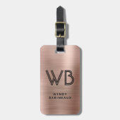 Stijlvolle Roze Goud Metaal Twee Monogram Initiaal Bagagelabel (Voorkant verticaal)
