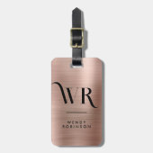 Stijlvolle Roze Goud Metaal Twee Monogram Initiaal Bagagelabel (Voorkant verticaal)