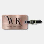 Stijlvolle Roze Goud Metaal Twee Monogram Initiaal Bagagelabel (Voorkant horizontaal)