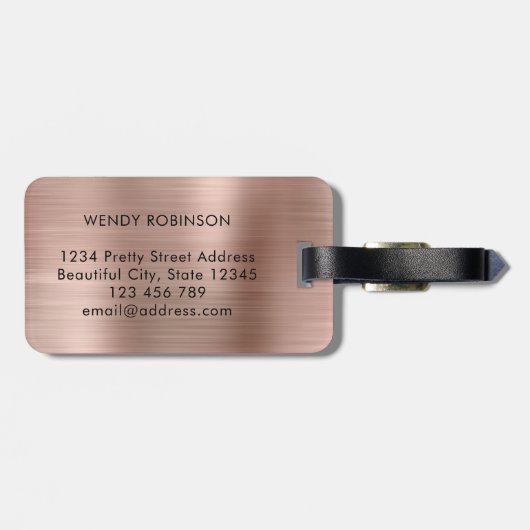Stijlvolle Roze Goud Metaal Twee Monogram Initiaal Bagagelabel (Achterkant horizontaal)