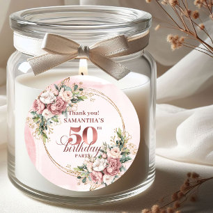 Stijlvolle Roze Goud Pastel Roze 50e Verjaardagsfe Ronde Sticker