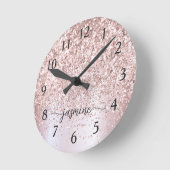 Stijlvolle roze gouden glinsterende metalen monogr ronde klok (Hoek)