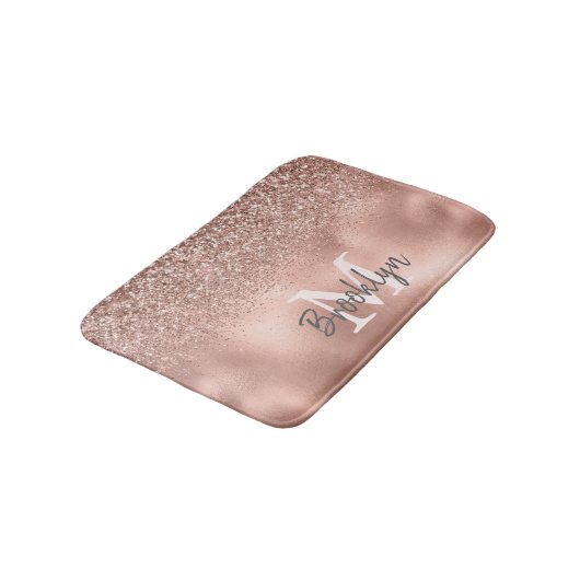 Stijlvolle Roze Gouden Glitter Confetti Monogram Badmat (Gekanteld)