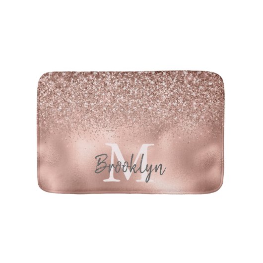 Stijlvolle Roze Gouden Glitter Confetti Monogram Badmat (Voorkant)