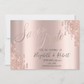 Stijlvolle Roze Gouden Glitter Drips Save The Date (Voorkant)