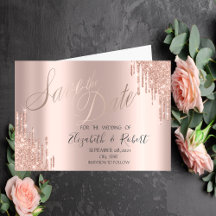 Stijlvolle Roze Gouden Glitter Drips Save The Date
