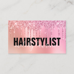 Stijlvolle roze gouden glitter druppelt haarstylis visitekaartje