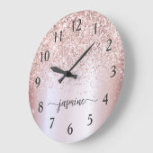 Stijlvolle Roze Gouden Glitter Initialen Naam Hand Grote Klok (Hoek)