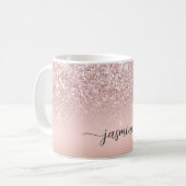 Stijlvolle Roze Gouden Glitter Initialen Naam Hand Koffiemok (Voorkant links)