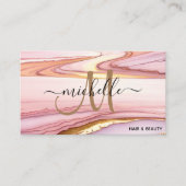Stijlvolle roze gouden glitter marmeren agaat mono visitekaartje (Voorkant)