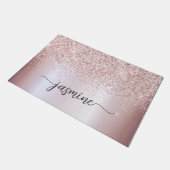 Stijlvolle Roze Gouden Glitter Monogram Naam Handt Deurmat (Schuin)