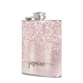 Stijlvolle Roze Gouden Glitter Monogram Naam Handt Heupfles (Links)