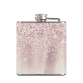 Stijlvolle Roze Gouden Glitter Monogram Naam Handt Heupfles (Achterkant)