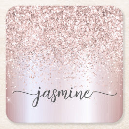 Stijlvolle Roze Gouden Glitter Monogram Naam Handt Kartonnen Onderzetters