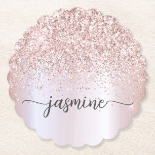 Stijlvolle Roze Gouden Glitter Monogram Naam Handt Kartonnen Onderzetters