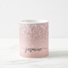 Stijlvolle Roze Gouden Glitter Monogram Naam Handt Koffiemok