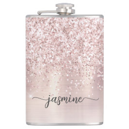 Stijlvolle Roze Gouden Glitter Monogram Namenssign Heupfles