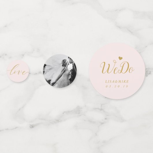 Stijlvolle roze gouden trouwtafel gepersonaliseerd confetti (Voorkanten)