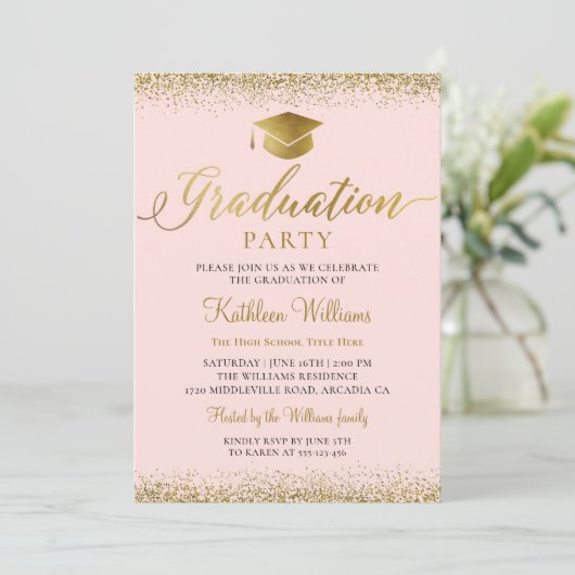 Stijlvolle roze goudkleurige fotograafpartij kaart (Staand voorkant)