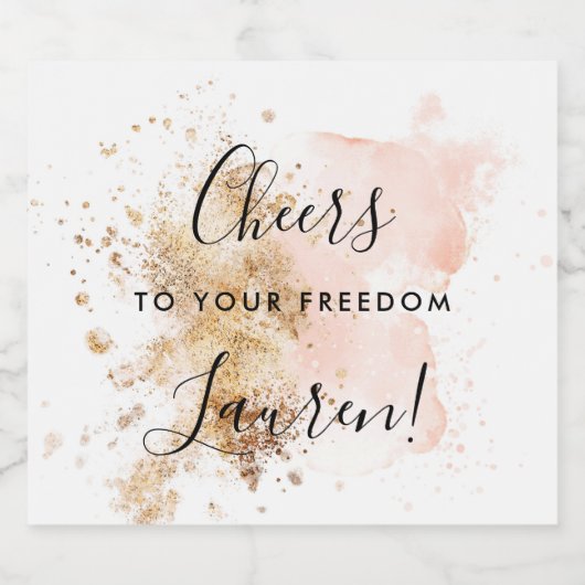 Stijlvolle roze goudvrijheid divorce Gift Sparkling Wijnetiket (Enkel label)