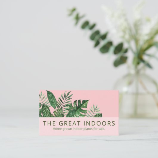 Stijlvolle roze groene bladeren binnenshuis gekroo visitekaartje (Staand voorkant)
