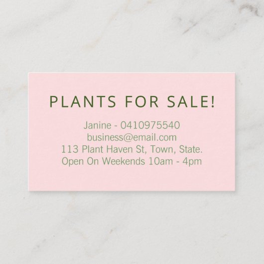 Stijlvolle roze groene bladeren binnenshuis gekroo visitekaartje (Achterkant)