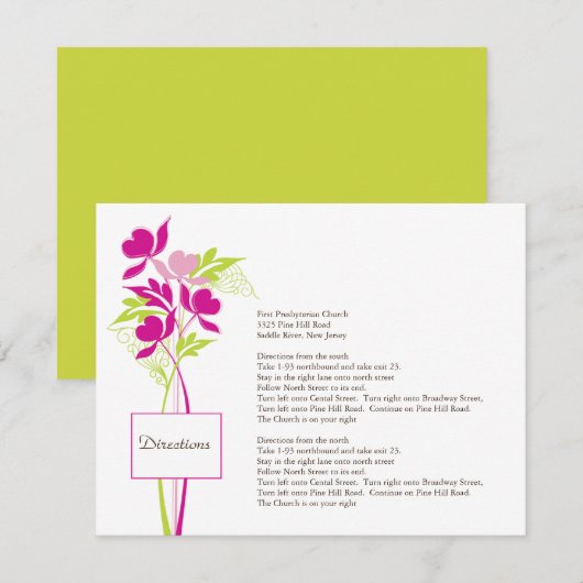 Stijlvolle roze & groene Bouquet Directiekaart Informatiekaartje (Voorkant / Achterkant)